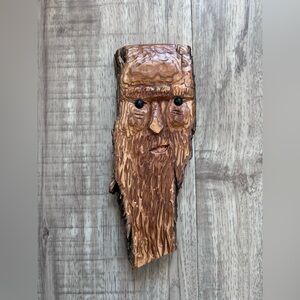Wood spirit carving folkart Hand-Carved Wooden Face wall yard Art garden artisan
